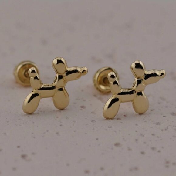14k Real Gold Stud Earrings | Balloon Dog Stud Earrings | Birthday Gift | - Picture 9 of 9